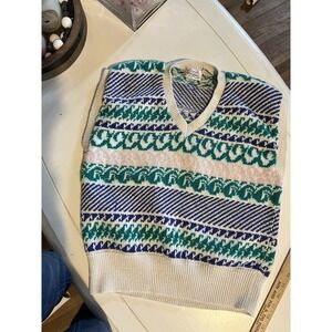 Vintage Yorkfair Knit Sweater Vest Medium Ramie Cotton Retro 90s Grandpa Style‎